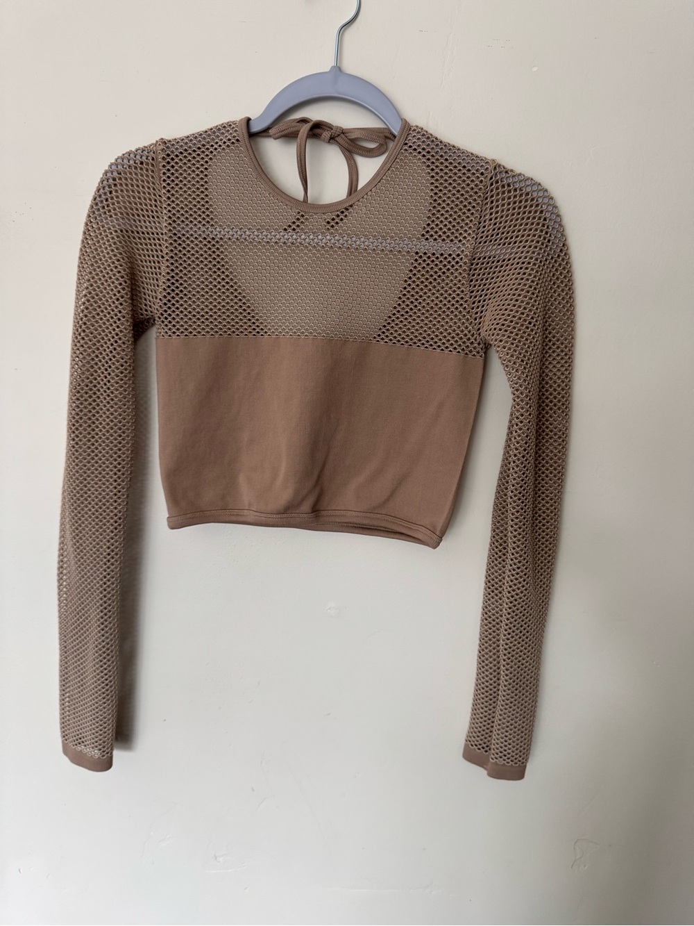 Forever 21 Mesh-Panel Long Sleeve Crop Top - Nude